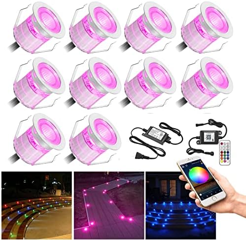 LED Deck Lights Kit, 10pcs Φ1.18 WiFi Wireless Smart Phone Control Low Voltage Recessed RGB Deck Lamp In-ground Lighting Waterproof Outdoor Yard Path Stair Landscape Decor, Fit for Alexa,Google Home