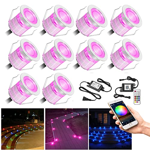 Led Deck Lights Kit, 10Pcs Φ1.18 Wifi Wireless Smart Phone Control Low Voltage Recessed Rgb Deck Lamp In-Ground Lighting Waterproof Outdoor Yard Path Stair Landscape Decor, Fit For Alexa,Google Home #TOP25