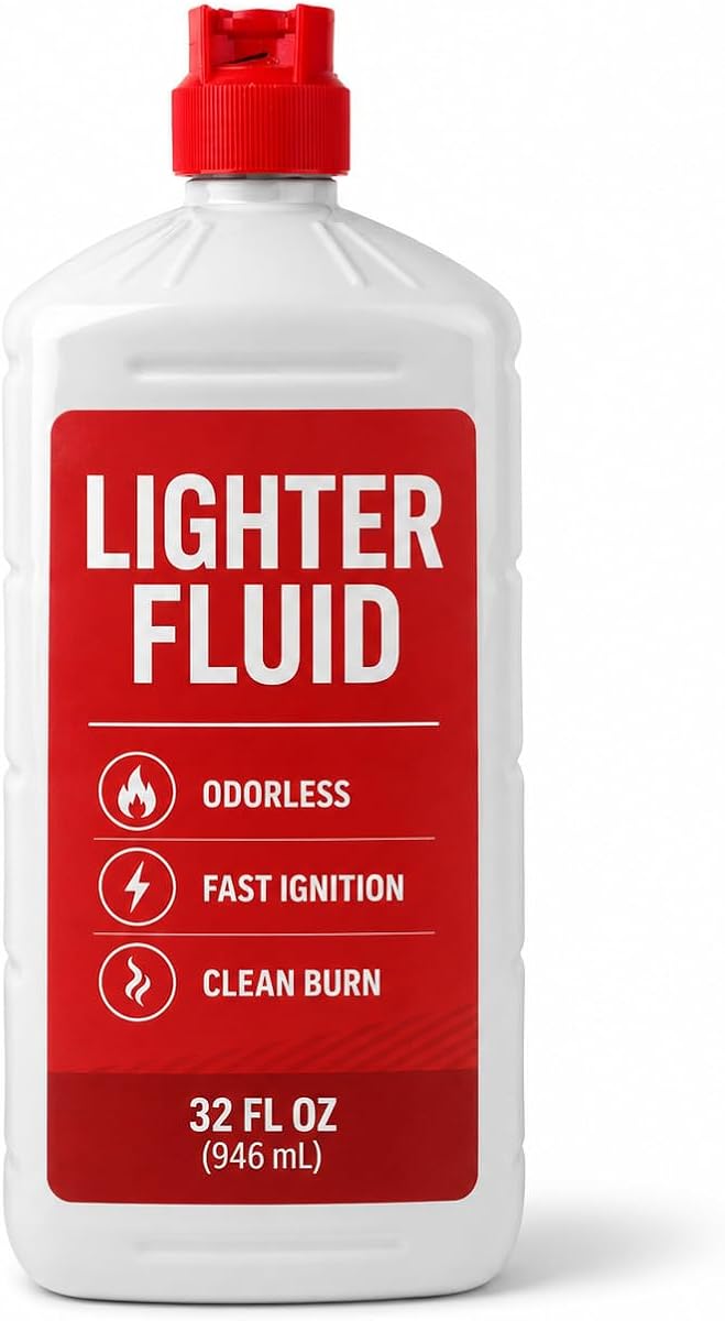 Charcoal Lighter Fluid Fast Ignition BBQ Fire Starter, 32 oz | Double-Filtered Formula, Easy-Pour Spout, Briquettes & Lump, Multiple Grilling Sessions, Outdoor Cooking