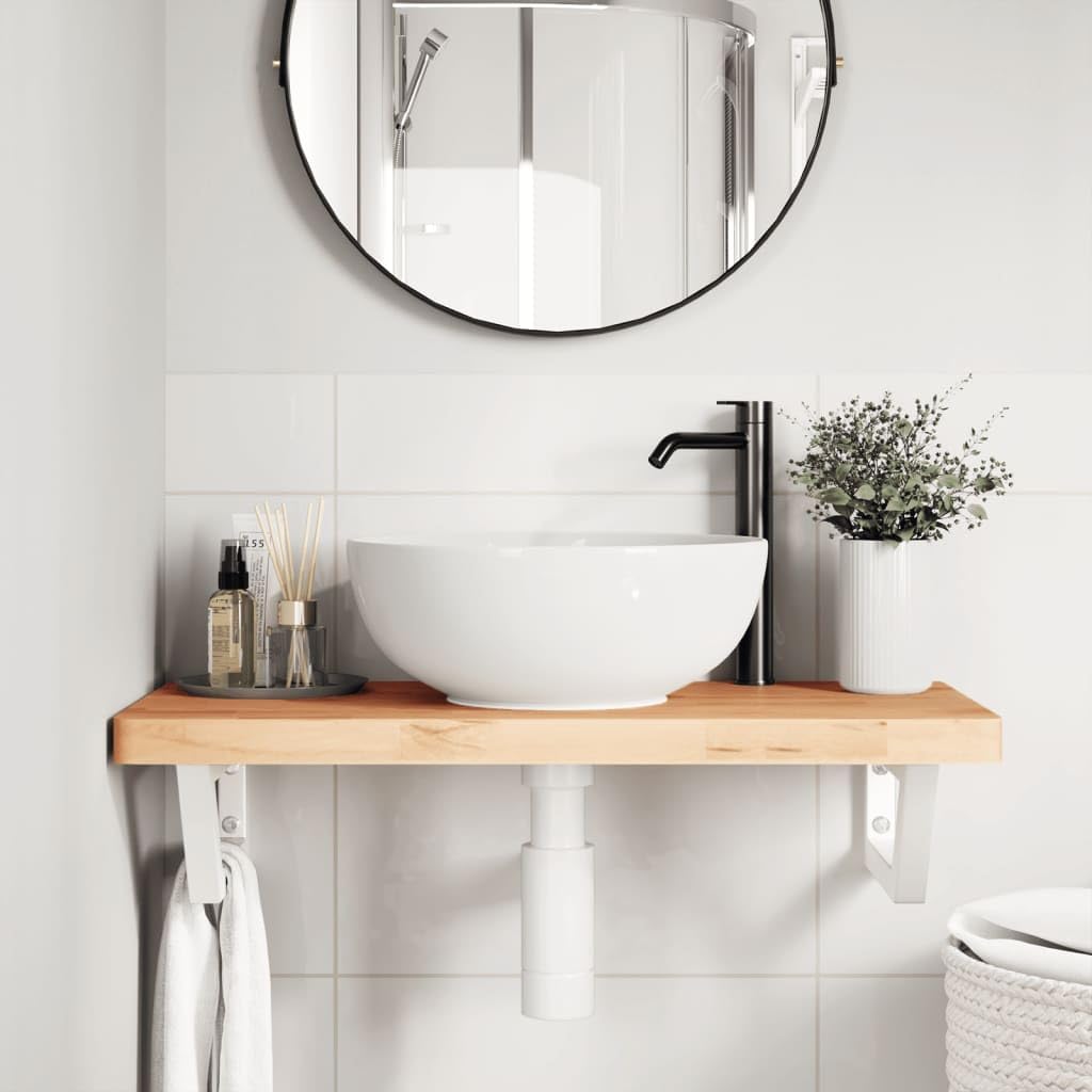 Piano lavabo 80 x 40 cm, in legno massello di faggio con supporto