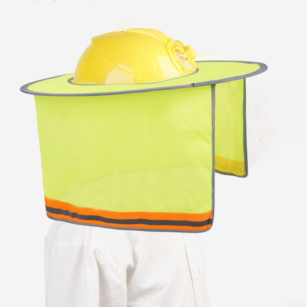 Parasol para casco con ala ancha y elementos reflectantes, tela transpirable para protección solar en obras de construcción y seguridad en verano