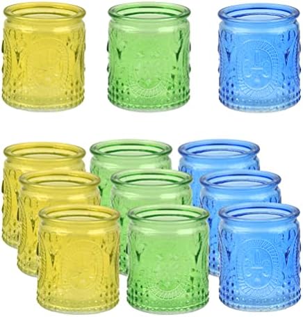 12 Pack Glass Candle Holder, Votive Candle Holders, Tea Light Candle Holders for Wedding, Church, Bedroom and Table Decoration, Birthday Party, Gifts - 4 Colors