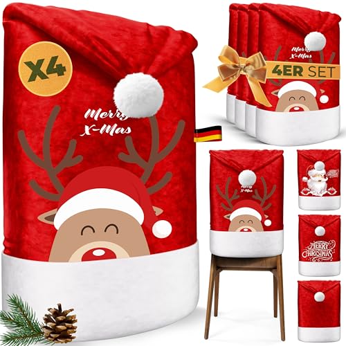 KESSER® Premium Weihnachtsstuhlüberzug 4er Set Stuhlhussen für...