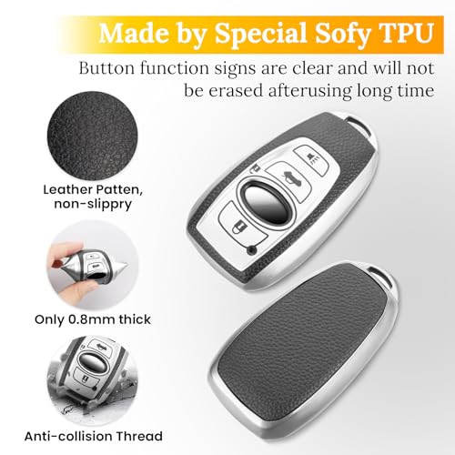 Image of Key Fob Cover for Subaru, Braided Loop Keychain Accessory, Silver | Wear-resistant TPU shell, short PU braided loop, daily splash, scratch and drop protection, normal signal use, easy setup