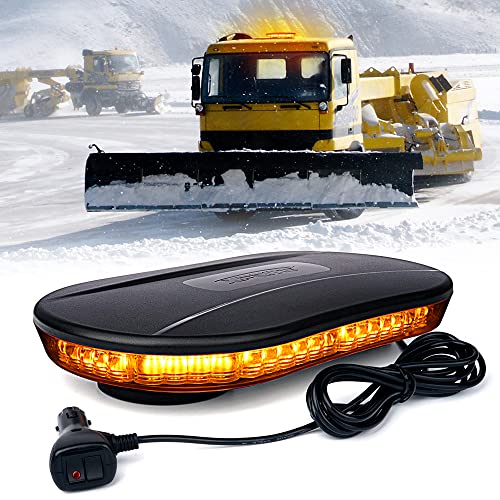 Xprite Amber COB LED Rooftop Strobe Beacon Lights Bar, Super Bright Warning Caution Snowplow Light 19 Flashing Patterns with Magnetic Base for Emergency Construction Vehicles Tow Trucks