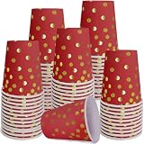 WYQJHKV Red and Gold Paper Cups,9 oz Red and Gold Foil Dot Disposable Cups for Birthday Wedding Party Supplies(50 Pcs)