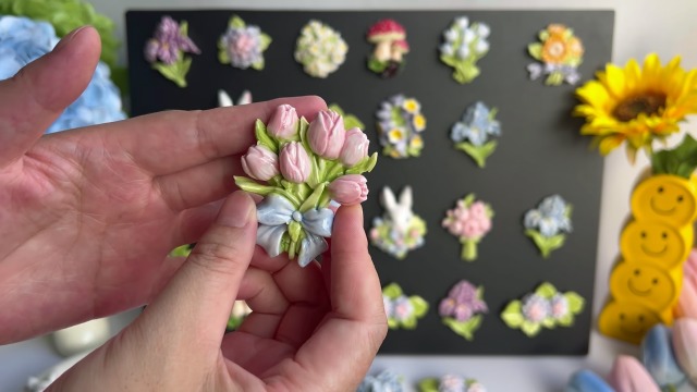 Imán decorativo de tulipán rosa de cerámica 3D miniatura 7