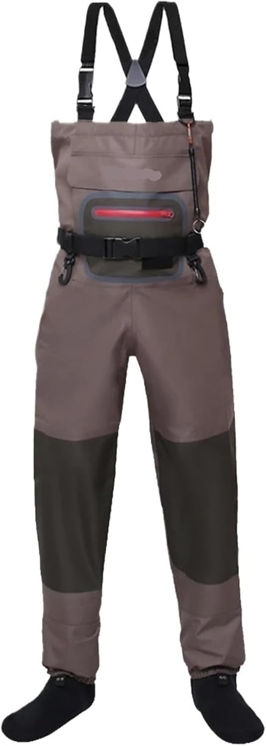 Fishing Waders Durable And Comfortable Breathable Stocking Foot Chest Wader Kits For Men And Women Duck Hunting Wading Pants(Brown,X-Small)