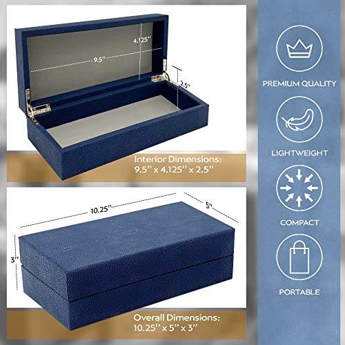 Brandlouie Decorative Shagreen Box With Lid, Navy Blue Faux Leather Storage Boxes, Desk Top Or Night Stand Organizer Box For Dresser, Fits Jewelry, Watches, And Small Items #TOP1