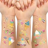 Ice cream Temporary Tattoos, Metallic Style Bronzing Fake Tattoos For Kids Birthday Party Supply Gift, Ice Cream Cake Summer Beach Style Design Tempoorary Tattoos for 5 6 7 8 9 Years Old Girl Boys
