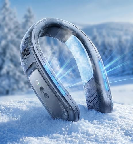 Amailtom Ventilatore da Collo Portatile con 2 Piastre Refrigeranti a Ghiaccio, Cuffie Ventilatore Condizionatore Collo Silenzioso 4000mAh Ricaricabile, Ventilatori Viaggio Regalo per Esterno Ufficio