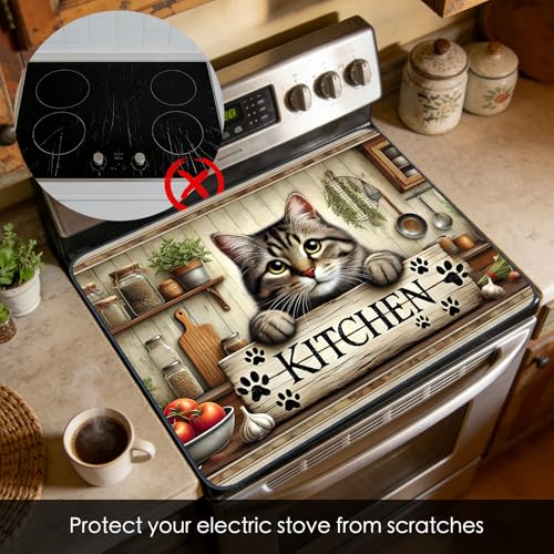 Image of Nuxovilar Cat Kitchen Stove Top Cover, 20.47x28.34 Inches Polyester Mat | Cooktop mat kitchen decor glass cooktop cover gas cooktop protector for kitchen, apartment countertop (Vintage cat print)