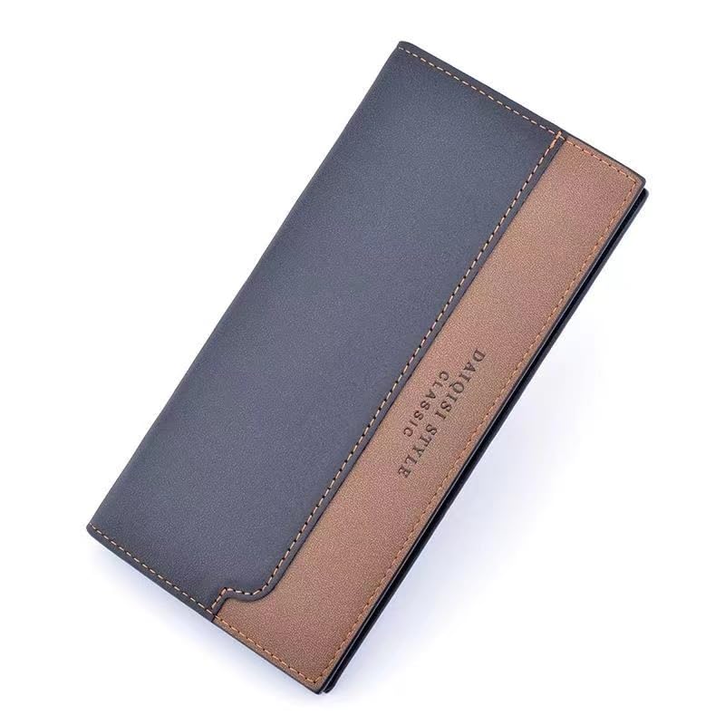 Men's minimalist wallet, long money clip, anti magnetic fashion splicing, thin youth soft leather multi card clip, change storage, card bag, identification storage