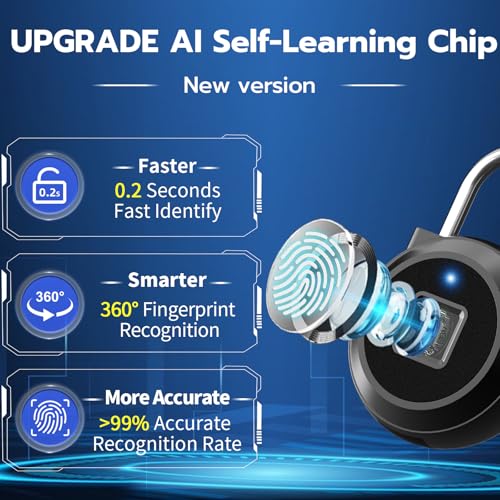 Dhiedas P5BF-BLACK Fingerprint Lock, Dhiedas Gym Locker Lock With Fingerprint Bluetooth App, Biometric Fingerprint Padlock thumb #3