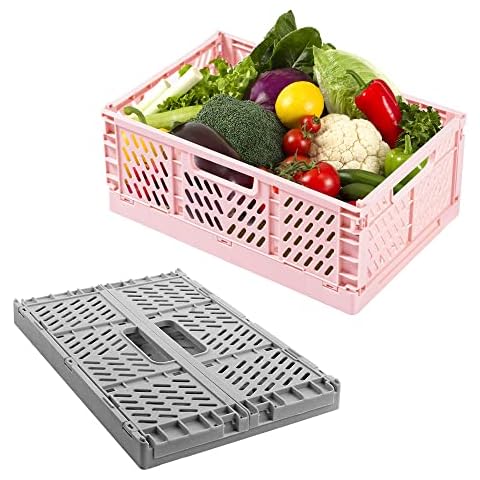 Plastic folding box, pack of 2, stackable folding boxes, sturdy folding box, folding box, plastic folding basket for fruit, snacks, vegetables, books, stackable storage boxes, bathroom, office Cover