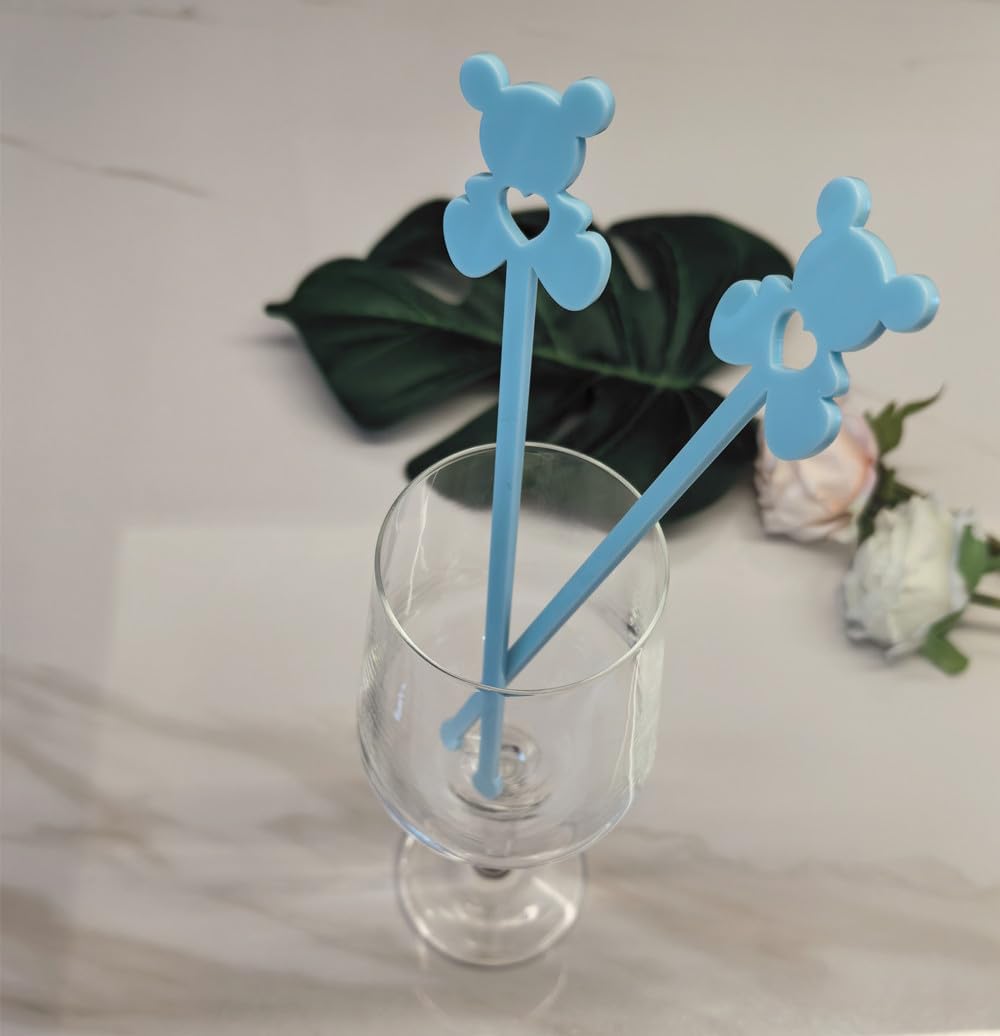 Set of 20 Cute Bear Drink Stirrers, Bear with Heart Acrylic Stir Sticks for Boy Girl Baby Shower,Beary First Birthday, Swizzle Stick (Baby Blue)