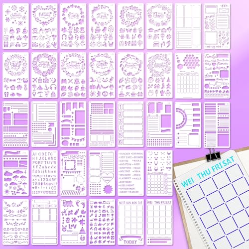 Yazhiji 36 PCS Journal Diary Stencils, Planner Stencils for Junk Journal Notebook Diary Scrapbooking DIY Supplie Drawing Template Journal Stencil 4x7 Inch