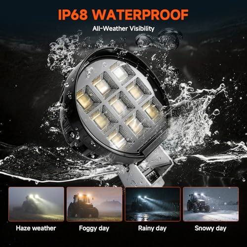 Primelux 5 Inch Round 22000LM LED Tractor Lights Bar, IP68 Flood Beam 2PCS by Primelux - Used condition - Image 3