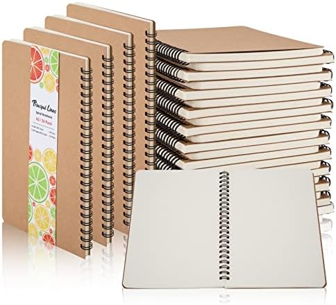 24 Pack Unlined Spiral Notebook- A5 Sketch Book, Blank Journal, Unlined Notebook, Soft Cover Kraft Drawing Book for Students, Artist, Diary Planner, Office Supplies, School Supplies- 60 Sheets 120 Blank Pages- 8.2 x 5.8 Inches (Brown)