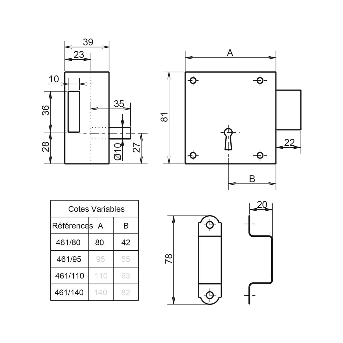 303901 Serrure en Applique Noir