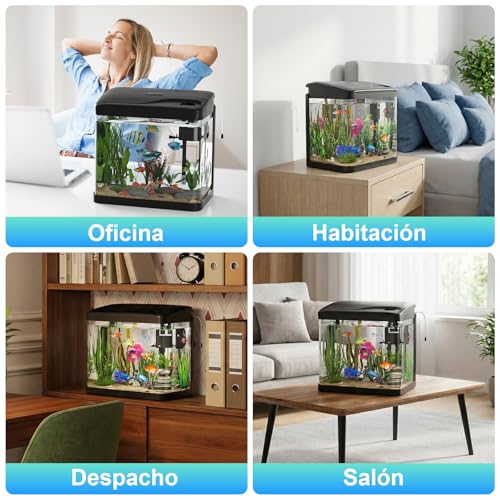 Miniatura 6 de Putinei 15l Acuario De Cristal Acuarios Y Peceras Completas,Con Sistema De Filtrado Integrado E Iluminación Led 3 Modos De Color A Elegir ,Acuarios De Iniciación, Negro
