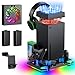Upgraded Auto Cooling Fan System and Charging Stand for Xbox Series X Console & Controllers, Accessories with 11 RGB Lights & 2X1400 mAh Rechargeable Battery Pack & Headset Stand & Game Disc Storage