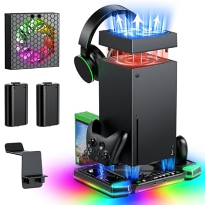 Sistema de ventilador de refrigeración automático mejorado y soporte de carga para consola Xbox Series X y controladores, accesorios con 11 luces RGB y batería recargable de 2 x 1400 mAh, soporte para | Ya disponible en tu tienda friki favorita! En mundofriki.es!