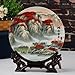 LiamwA Decorative Ceramics Hanging Plates, Decorative Ceramic Plates, 20.5cm Jingdezhen New Chinese Landscape Painting Ceramic Feng Shui Charm Decorative Hanging Plate