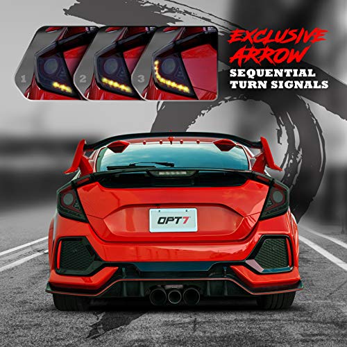 OPT7 Sequential LED Tail Light Lamps Pair Smoked 16-21 for Honda Civic Hatchback with OLED
