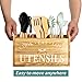 Kitchen Utensil Holder for Countertop, Large Solid Wood Farmhouse Cooking Utensils Organizer for Kitchen Counter, 3 Compartments Utensil Spoon Holder Tool Storage for Home Decor (Burned wood)