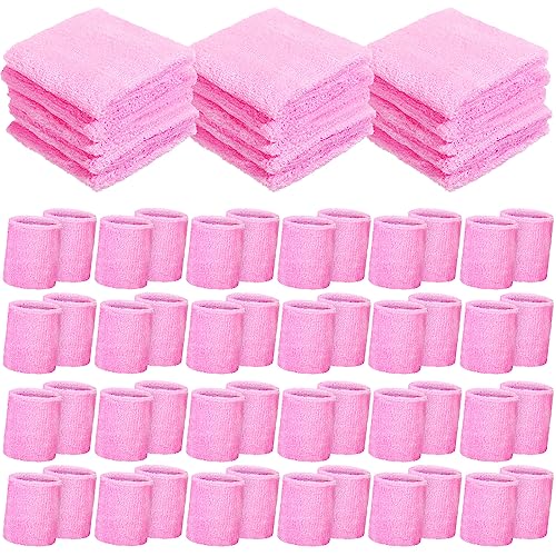 Wettarn 24 Pairs Wrist Sweatbands Sports Wristband Cotton Tennis Wrist Bands Athletic Wristband Anti Sprain Protective Sleeve for Men Women Football Basketball Running Working Out Gym (Pink)