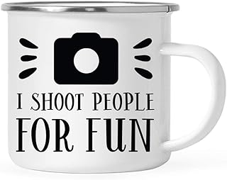 Andaz Press 11oz. Stainless Steel Campfire Coffee Mug Photographer's Gift, I Shoot People for Fun, 1-Pack, Birthday Christmas Metal Enamel Unbreakable Camping Camp Cup