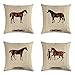 JZZCIDGa Fodera per Cuscino Set di 4, Divano Letto Auto Retro Cuscino Modello Cavallo Animale con Cerniera Invisibile Divano Casa Biancheria Federa Decorazione 45X45 Cm