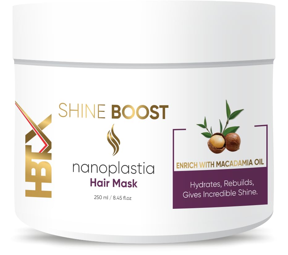 HBTX® Shine Boost Nanoplastia Hair Mask, 250ml, Enriched with Macadamia Oil, Hydrates, Rebuilds, Adds Incredible Shine