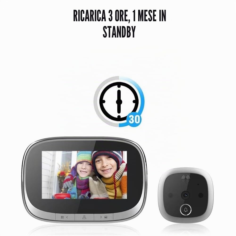 Spioncino digitale LCD da 4,3 pollici con grandangolo a 180 gradi, rilevamento del movimento, visione notturna, per la sicurezza domestica, argento