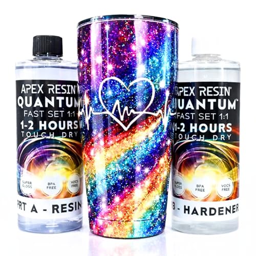 Fast Set Epoxy Resin Kit for Tumblers – Apex Resin Quantum 1 Litre, Crystal Clear High Gloss, UV Resistant, Self-Levelling 1:1 Art Resin for Tumbler Coating & Crafts