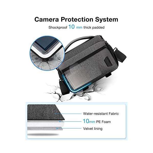 BAGSMART Small Camera Bag for Photographers, Compact Camera Shoulder Bags for DSLR/SLR/Mirrorless Cameras, Waterproof Crossbody Camera Case with Tripod Holder, Grey