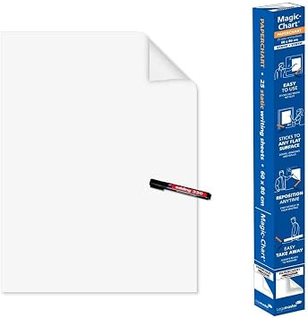 Legamaster Magic-Chart Paperchart Foil - Static self-Adhesive - White - 80x60cm - wipeable and rewritable - incl. 1 Board Marker - 25 foil Sheets on a roll