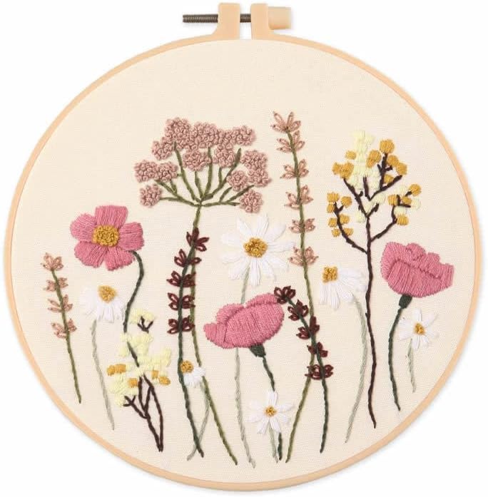 Embroidery kit, Floral Patterns for Beginners, with Hoops, Embroi...