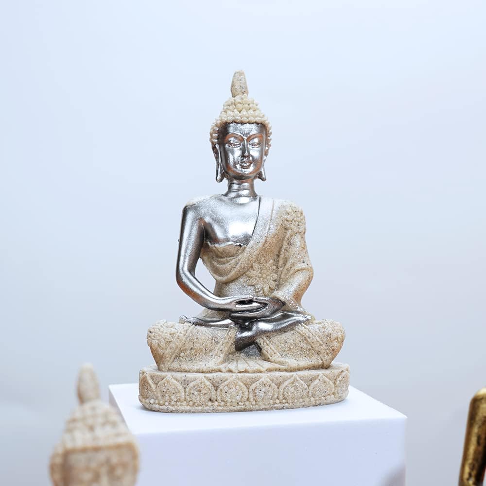 HYFAN Mini Small Meditation Buddha Statue Harmonious Yoga Figurine Collectible Craft Feng Shui Sculpture Decor for Home Office Shelf Desktop (Black 4) image 3