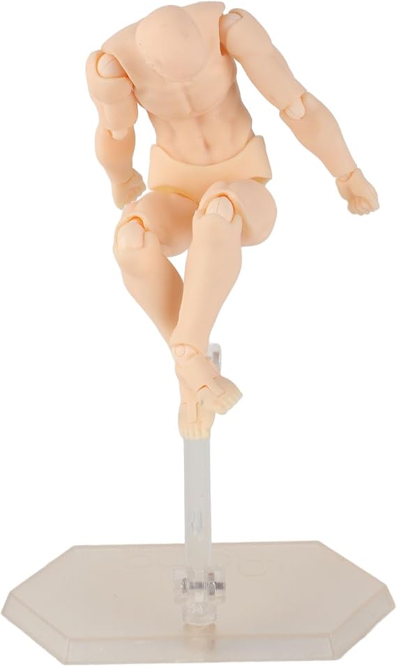 Poseable Action Figure Body for Drawing - Customizable Poses - PVC - Ideal for Sketching (Skin Color Man)