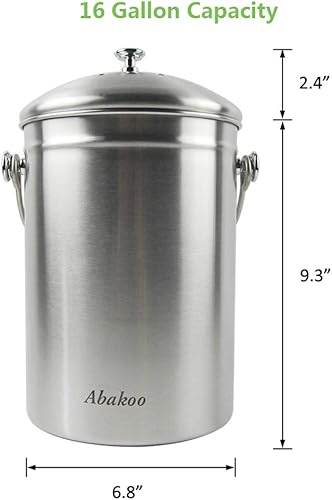 Miniatura 6 de Abakoo - Cubo de compostaje con tapa, cubo de compostador de acero inoxidable de 1.6 galones, cubo de basura de cocina más 4 filtros de carbón de