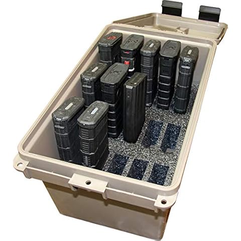 MTM TMC15 Tactical Mag Can, Holds 15- 20 or 30 round 223/5.56 magazines, Stackable design, triple padlock tabbed for security, O-ring seal and solid latching system, Dark Earth Cover