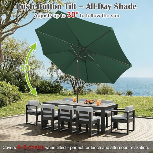 Image of Blissun 10FT Patio Umbrella, Outdoor Table Umbrella, Yard Umbrella, Market Umbrella with 8 Sturdy Ribs, Push Button Tilt and Crank, Dark Green