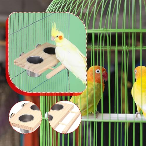 IEUDNS Copo de prato para alimentação de pássaros com copo de alimentação com plataforma de madeira