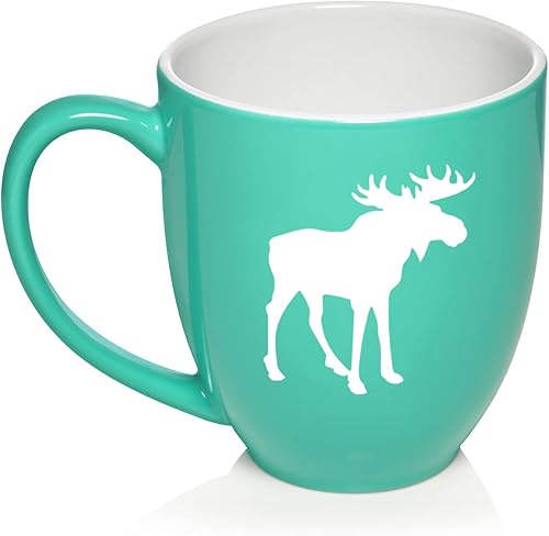 Taza de café de cerámica de alce para regalo (16 onzas verde azulado)