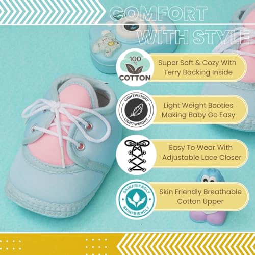 Image of Neska Moda 6 To 12 Months Baby Boys & Baby Girls Cute Soft Cotton Pre-Walker Lace Booties-BT4713