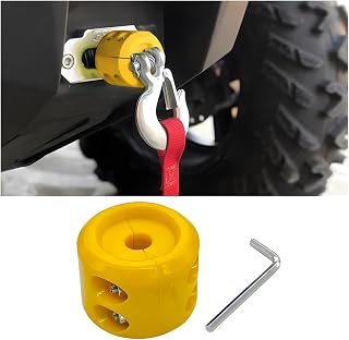 Car Rubber Winch Stopper for ATV UTV Truck, Cable Saver Hook Stopper Line for Synthetic Rope, Bump Shock Saver Dampener with Stainless Steel Screw and Nut, Quick Installation Tool (Yellow)