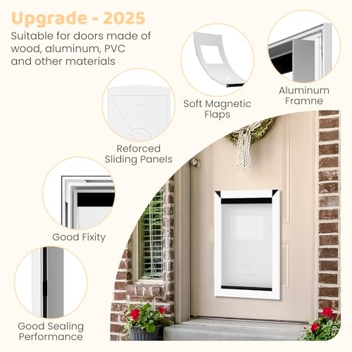 HARDLIGHT Aluminum Frame XL Dog Door - Up to 180 LBS, Double Soft Flaps with Magnetic Closure, Adjustable Telescoping Tunnel XL Dog Door with 2 Sliding Panels, Easy Install, Snow White, X-Large by HARDLIGHT - Image 3