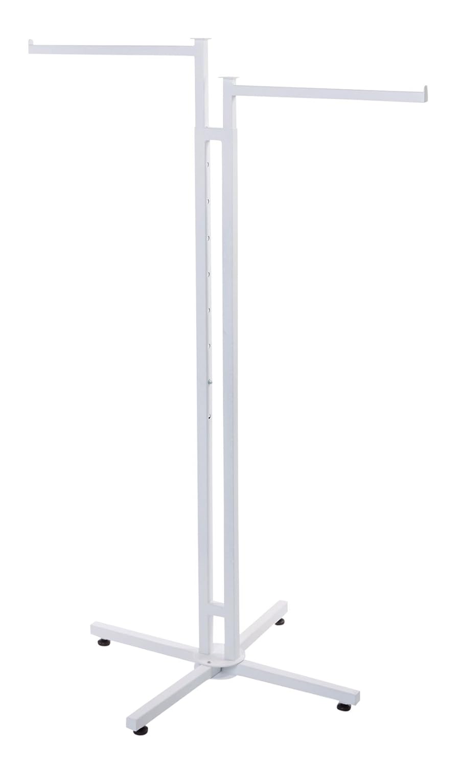SSWBasics White 2-Way Adjustable Clothing Rack with Straight Arms - White Metal Retail Clothing Rack - Durable Commercial Clothing Rack with Two-Way Straight Arms - Sturdy Garment Rack Stand for
